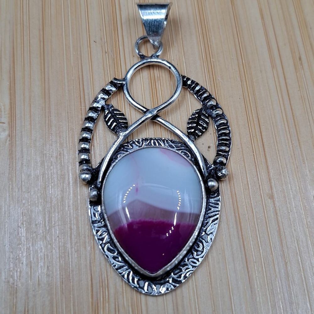 Pink Botswana Agate Designer Pendant, 925 Silver Plated, 2.2"
